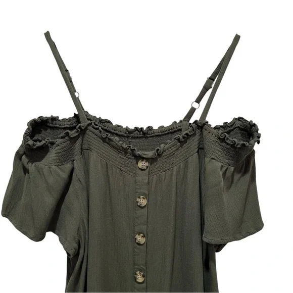 Torrid Smocked Cold-Shoulder Olive Green Rayon Blouse Size 1X - Picture 4 of 7